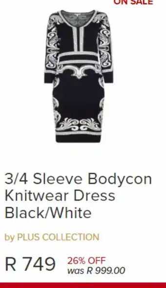 3/4 sleeve bodycon knitwear dress black/white