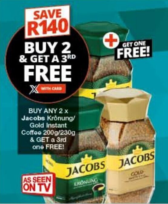 BUY ANY 2 x Jacobs Kronung/ Gold Instant Coffee 200g/230g & GET a 3rd