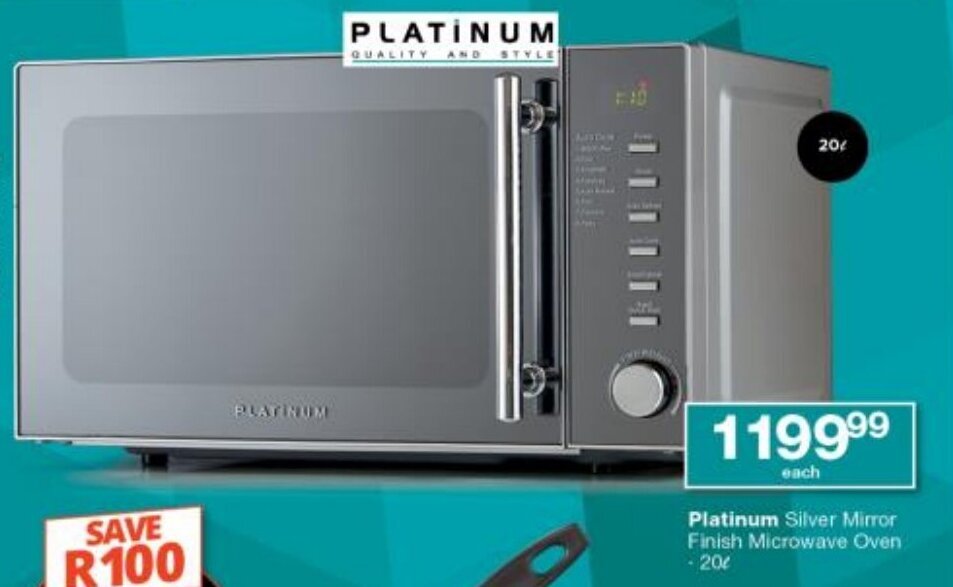 Platinum Silver Mirror Finish Microwave Oven 20L offer at Checkers