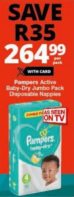 Checkers Pampers Active Baby-Dry Jumbo Pack Disposable Nappies offer