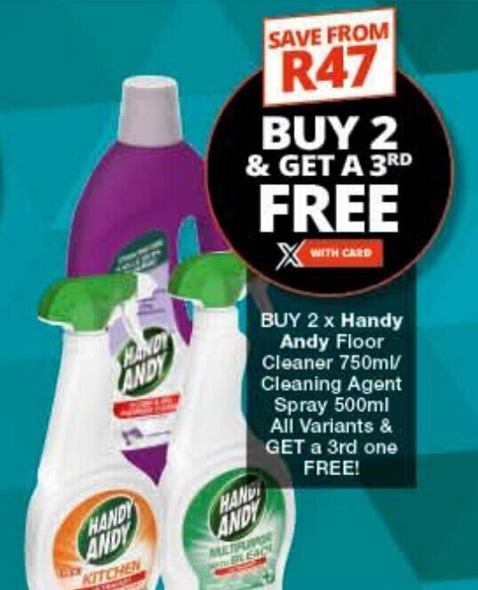 BUY 2 x Handy Andy Floor Cleaner 750ml/ Cleaning Agent Spray 500ml All