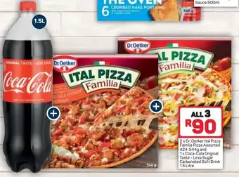 Pick n Pay Dr. Oetker Ital Familia Pizza x2 + Coca-cola Original Taste-less Sugar Carbonated Soft Drink 1.5L x1 offer