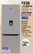OK Furniture Kic 314l metallic bottom freezer fridge with water dispenser kbf635/2me offer
