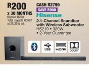 OK Furniture Hisense 2.1 channel soundbar with wireless subwoofer hs219 offer