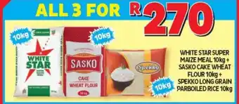Usave White Star Super Maize Meal 10kg + Flour 10kg + Spekko Long Grain Parboiled Rice 10kg offer