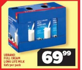 Usave Ubrand Full Cream Long Life Milk 6x1L per pack offer