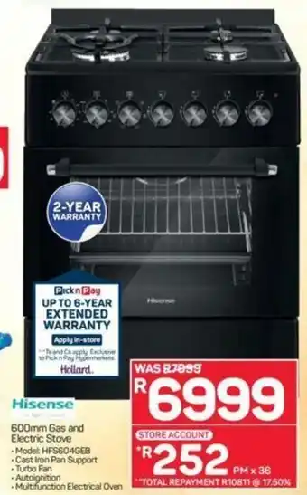 Pick n Pay Hisense 600mm Gas and Electric Stove offer