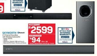 Pick n Pay Skyworth 2.1 Channel Soundbar with Wireless Subwoofer offer