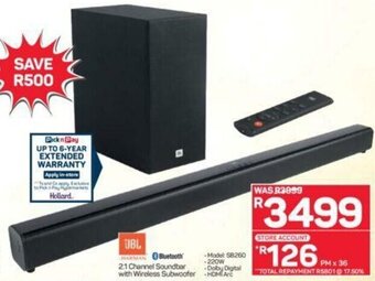 Pick n Pay JBL 2.1 Channel Soundbar with Wireless Subwoofer offer