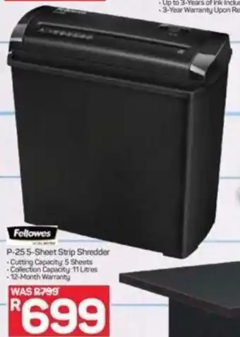Fellowes P-25 5 Sheet Strip Shredder
