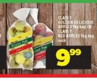 Usave Class 1 Golden Delicious Apples 1kg Bag or Class 1 Red Apples 1kg Bag each offer