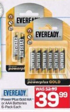 Eveready Power Plus Gold AA or AAA Batteries 6-Pack Each