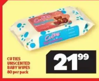 Usave Cuties Unscented Baby Wipes 80 per pack offer