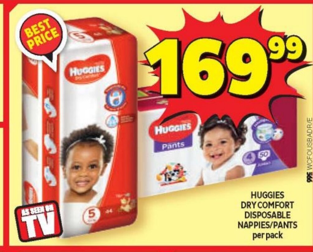Huggies Dry Comfort Disposable Nappies / Pants per pack offer at Usave