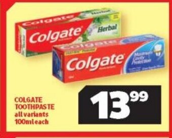 Usave Colgate Toothpaste All Variants 100ml each offer