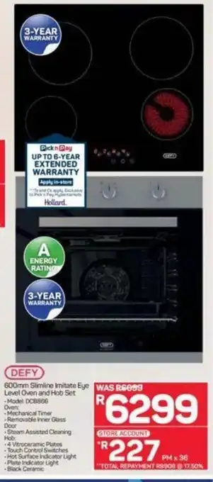 Pick n Pay Defy 600mm Slimline Imitate Eye Level Oven and Hob Set offer