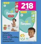 Game Pampers active baby, pants or new baby jumbo pack assorted sizes-each offer