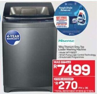 Pick n Pay Hisense  18kg Titanium Grey Top Loader Washing Machine offer