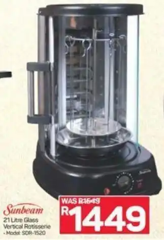 Pick n Pay Sunbeam 21 Litre Glass Vertical Rotisserie offer