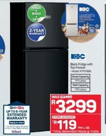 Pick n Pay Black Fridge with Top Freezer offer