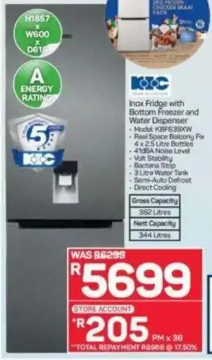 Pick n Pay Inox Fridge with Bottom Freezer and Water Dispenser offer