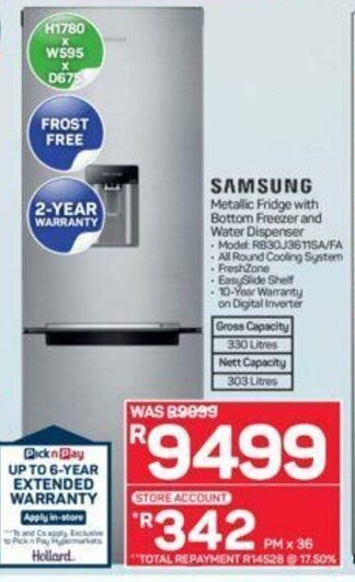Samsung Metallic Fridge with Bottom Freezer and Water Dispenser
