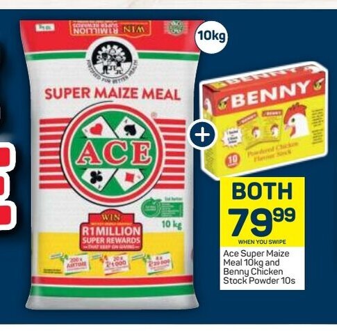 Ace Super Maize Meal 10kg and Benny Chicken Stock Powder 10s offer at