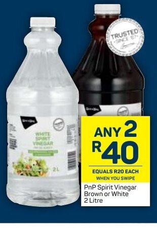 Pick n Pay PnP Spirit Vinegar Brown or White 2 Litre offer