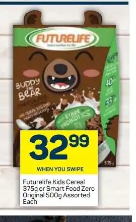 Pick n Pay Futurelife Kids Cereal 375g or Smart Food Zero Original 500g Assorted each offer