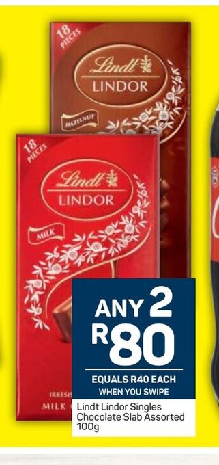 Pick n Pay Lindt Lindor Singles Chocolate Slab Assorted 100g offer