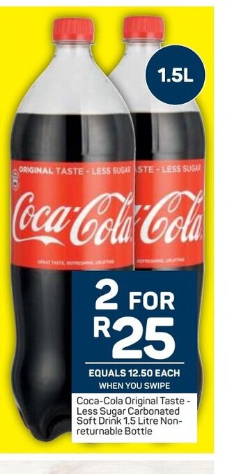 Pick n Pay Coca-Cola Original Taste-Less Sugar Carbonated Soft Drink 1.5 Litre Non-Returnable Bottle offer