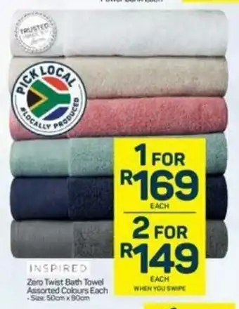 Pick n Pay Zero Twist Bath Towel Assorted Colours Each offer