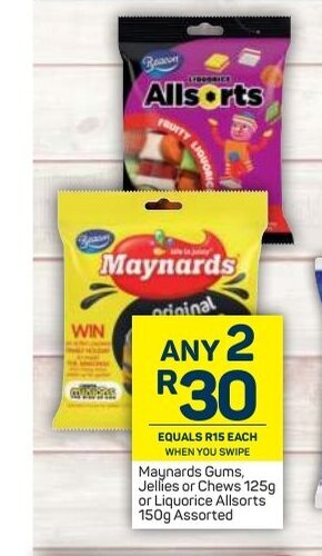 Pick n Pay Maynards Gums, Jellies or Chews 125g or Liquorice Allsorts 150g Assorted offer