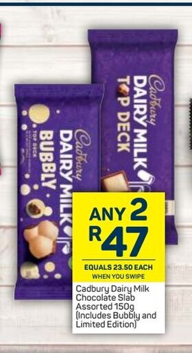 Pick n Pay Cadbury Dairy Milk Chocolate Slab Assorted 150g offer