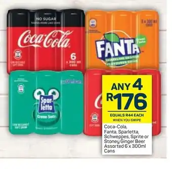 Pick n Pay Coca-Cola , Fanta, Sparletta, Schweppes, Sprite or Stoney Ginger Beer Assorted 6x300ml Cans offer
