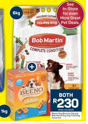 Pick n Pay Beeno Dog Biscuits 1kg and Bob Martin Dry Dog Food 6kg Assorted offer