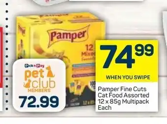 Pick n Pay Pamper Fine Cuts Cat Food Assorted 12x85g Multipack each offer