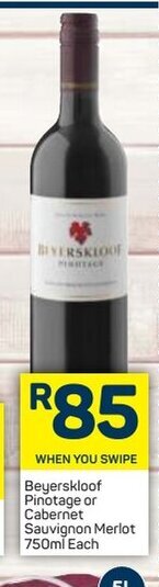 Beyerskloof Pinotage or Cabernet Sauvignon Merlot 750ml each