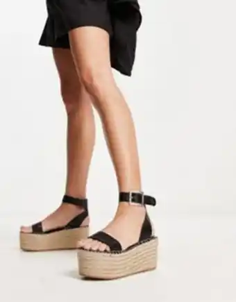 Asos South beach chunky flatform two part espadrille with textured buckle in black offer