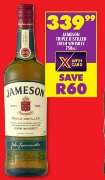 Shoprite JAMESON TRIPLE DISTILLED IRISH WHISKEY 750ml offer