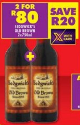Shoprite SEDGWICK'S OLD BROWN 2x750ml offer