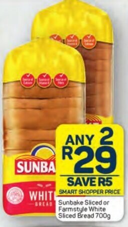 Pick n Pay Sunbake Sliced or Farmstyle White Sliced Bread 700g offer