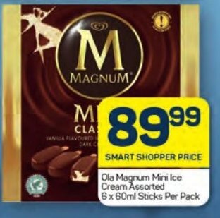 Pick n Pay Ola Magnum Mini Ice Cream Assorted 6x60ml Sticks Per Pack offer