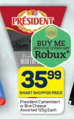 Pick n Pay President Camembert or Brie Cheese Assorted 125g Each offer