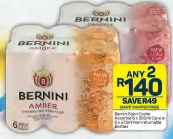 Pick n Pay Bernini Spirit Cooler Assorted 6x 300ml Cans or 6x 275ml Non-returnable Bottles offer