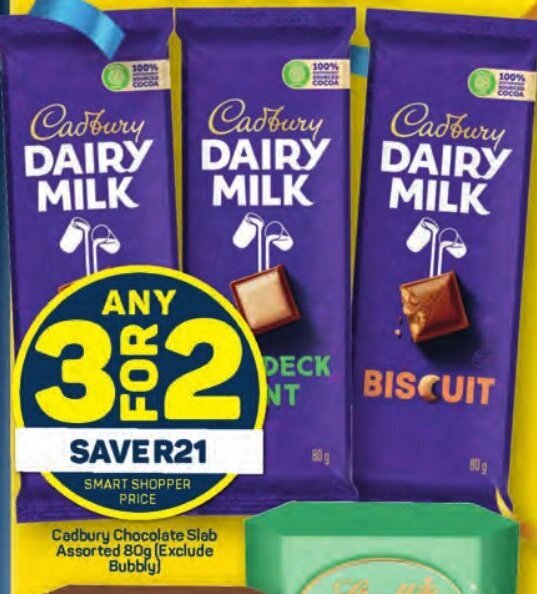 Cadbury Chocolate Slab Assorted 80g (Exclude Bubbly) offer at Pick n Pay