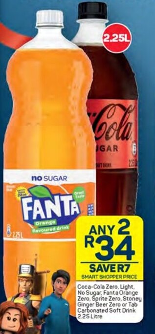 Pick n Pay Coca-Cola Zero, Light, No Sugar, Fanta Orange Zero, Sprite Zero, Stoney Ginger Beer Zero or Tab Carbonated Soft Drink 2.25 offer