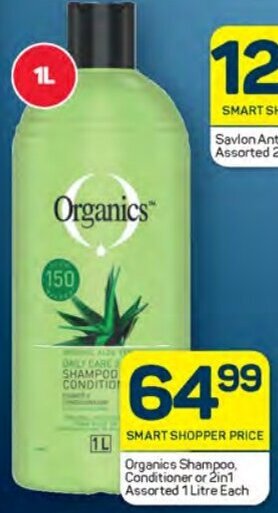 Pick n Pay Organics Shampoo, Conditioner or 2in1 Assorted 1 Litre Each offer