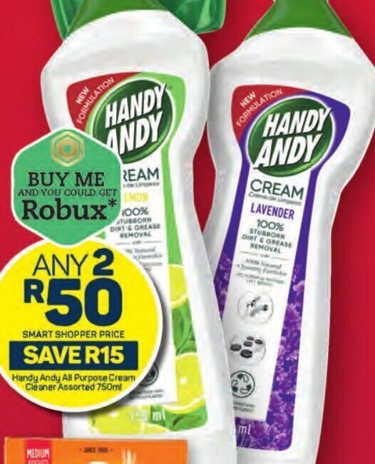 Handy Andy All Purpose Cream Cleaner Assorted 750ml offer at Pick n Pay