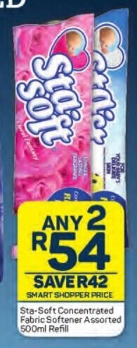 Pick n Pay Sta-Soft Concentrated Fabric Softener Assorted 500ml Refill offer